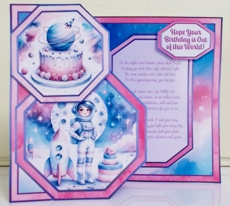 Sugarplum Spacewoman Offset Octagon Foldback Card by Pam Stubley