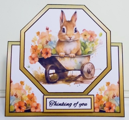 Octagon tent Bunny in a barrow by Pam Stubley
