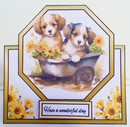 Octagon tent Puppies in a barrow by Pam Stubley