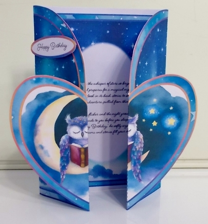 Owl Reads a Bedtime Story Heart Shaped Double Gatefold 5 x 7 by Pam Stubley