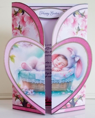 Sleepy Easter Bunny Heart Shaped Double Gatefold 5 x 7 by Pam Stubley