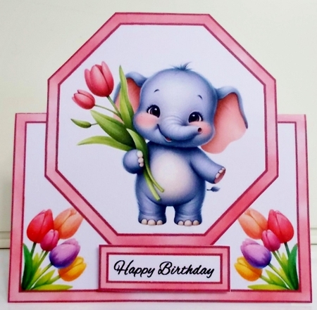 Cute baby elephant with tulips by Pam Stubley