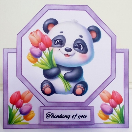 Cute baby panda with tulips by Pam Stubley