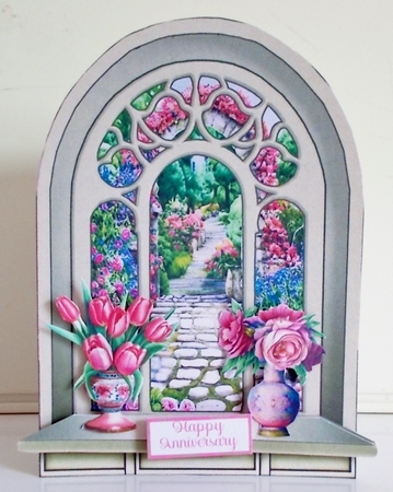 All Occasions Beautiful Garden Through The Bay Window Shaped Card by Pam Stubley