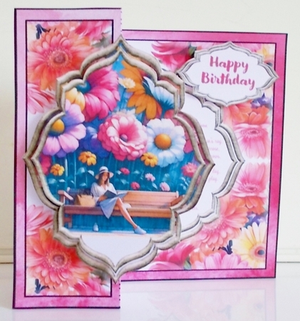 Reading on a Flowery Day Fancy Frame Foldback by Pam Stubley