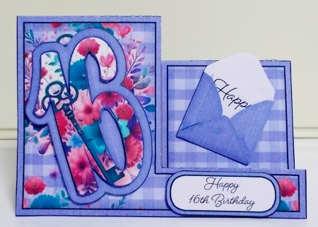16th Birthday Floral Denim Side Stepper Card by Pam Stubley