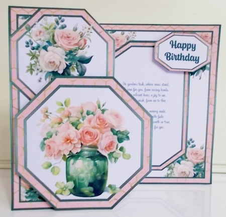 Pretty Rosy Posy Offset Octagon Card by Pam Stubley