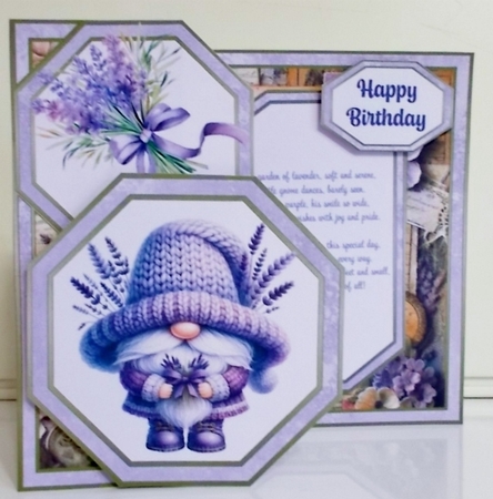 Lavender Gnome Offset Octagon Card by Pam Stubley