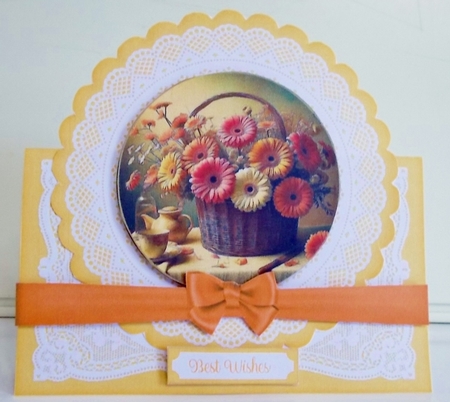 All Occasions Gerberas In A Basket 7 x 7 Shaped Card by Pam Stubley