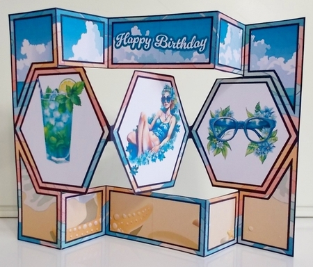 Sun Worshipping Gal Hexagon Shutter Card by Pam Stubley