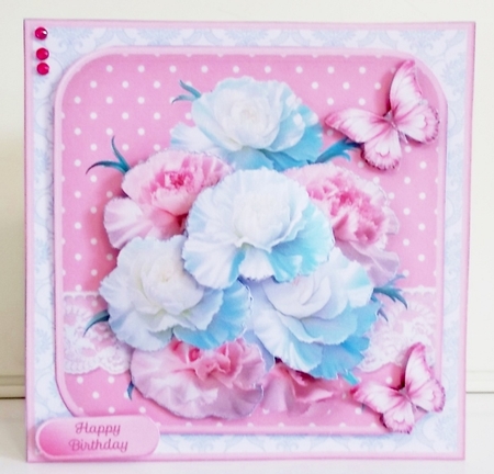 Pink and White Carnations - Decoupage Card Mini Kit by Pam Stubley