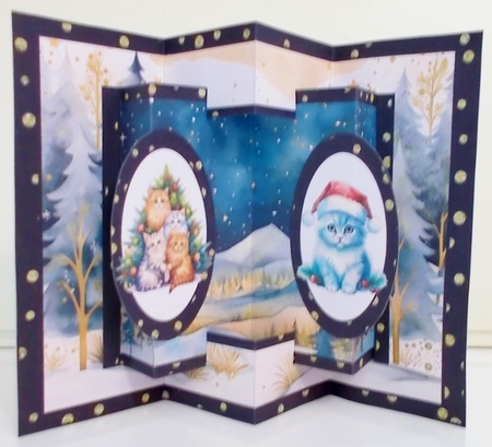 Black and Gold Christmas Cats Double Concertina Pop-Out by Pam Stubley