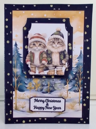 Black and Gold Christmas Cats Double Concertina Pop-Out by Pam Stubley