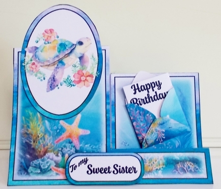 Underwater Floral Turtle Side Stepper Card by Pam Stubley