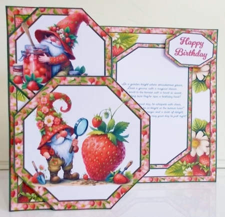Strawberry Gnomes Offset Octagon Foldback Card by Pam Stubley
