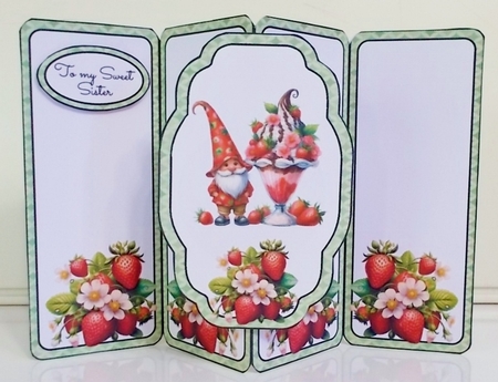 Gnomes Strawberry Party Gatefold Popout Card by Pam Stubley