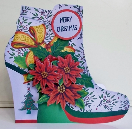 Holly and Poinsettias - Boot Shaped Card Mini Kit by Pam Stubley