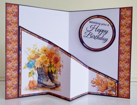 Floral Autumnal Boots Diagonal Popout Card by Pam Stubley