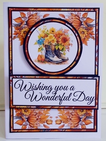 Floral Autumnal Boots Diagonal Popout Card by Pam Stubley