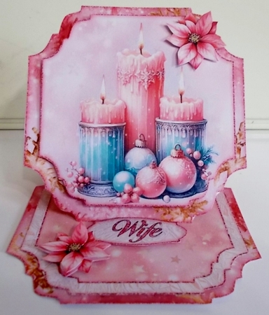Pink Christmas Candle Shaped Easel Card Kit 2 by Pam Stubley