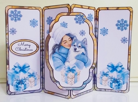 Cosy Girl With Dog Gatefold Popout Card by Pam Stubley
