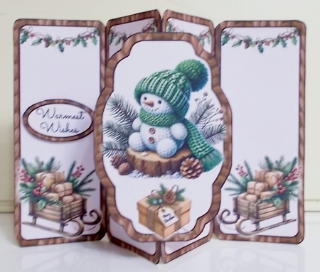 Rustic Knitted Snowman Gatefold Popout Card by Pam Stubley
