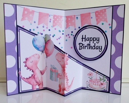 Girl Dino Birthday Diagonal Popout Card by Pam Stubley