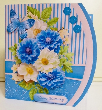 Blue and Cream Flowers - Rounded Offset Card Mini Kit by Pam Stubley
