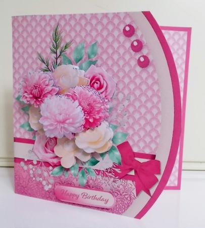 Pink and Cream Flowers - Rounded Offset Card Mini Kit by Pam Stubley