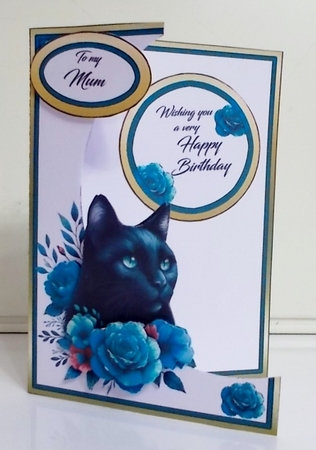 Cutaway Blue floral cat by Pam Stubley