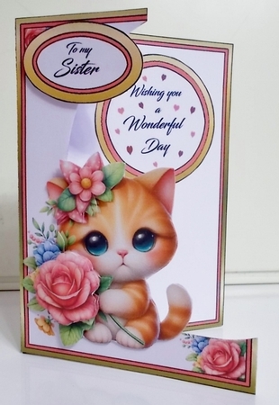 Cutaway Orange kitty with roses by Pam Stubley