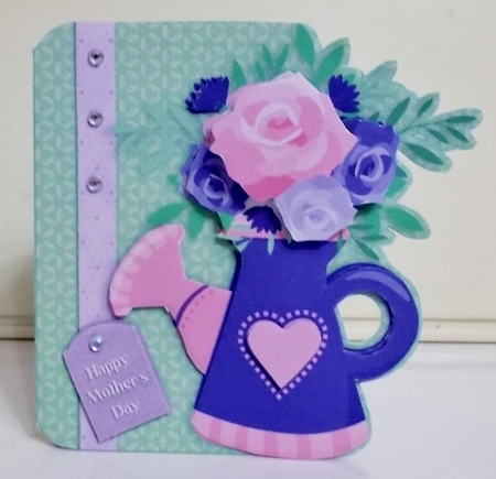 Watering Can and Roses Shaped Card with Insert and Envelope by Pam Stubley