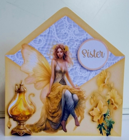Golden Fairy Birthday 7 x 7 Envelope Shaped Card by Pam Stubley