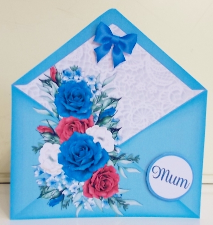 All Occasions Blue Roses 7 x 7 Envelope Shaped Card by Pam Stubley
