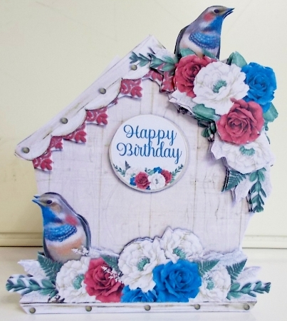 Bird House & Roses Birthday 7 x 7 Shaped Card by Pam Stubley