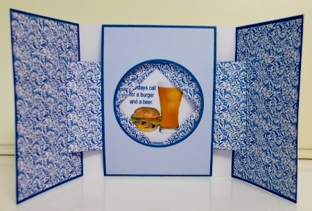 5.5 x 5.5 gate fold shutter card with matching envelope (Blue). by Pam Stubley