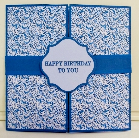 5.5 x 5.5 gate fold shutter card with matching envelope (Blue). by Pam Stubley