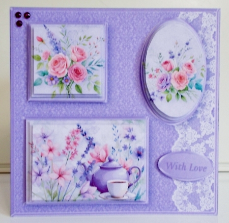 Lavender and Pink Flowers - Triple Pyramid Card Mini Kit by Pam Stubley