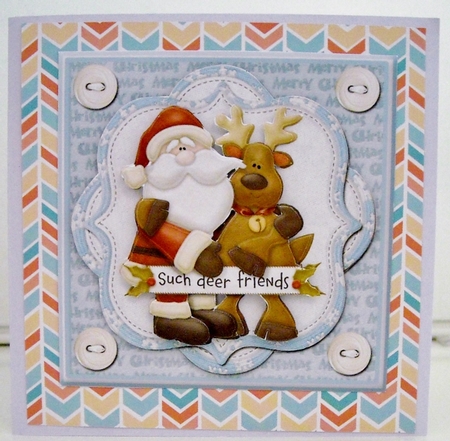 Deer Friends Card Front with Decoupage (blue) by Pam Stubley