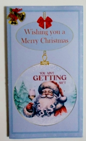 Mean Santa bauble money wallet. by Pam Stubley
