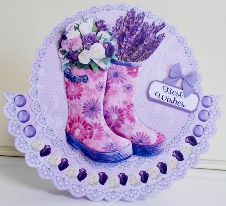 Lavender Wellies Rocker Card by Pam Stubley