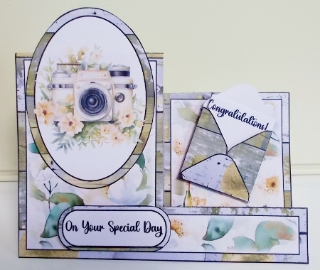 White Wedding Floral Camera Side Stepper Card by Pam Stubley