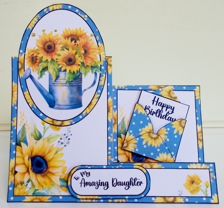 Sunflower Watering Can Side Stepper Card by Pam Stubley