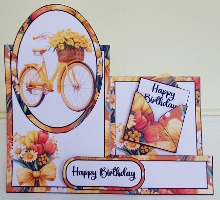 Spring Cycle Flower Basket Side Stepper Card by Pam Stubley