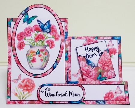 Carnations & Butterflies Tea Side Stepper Card by Pam Stubley