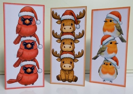Cute Christmas Animals DL Toppers & Bookmarks x 9 by Pam Stubley