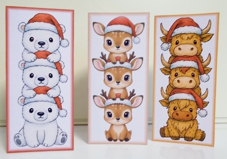 Cute Christmas Animals DL Toppers & Bookmarks x 9 by Pam Stubley