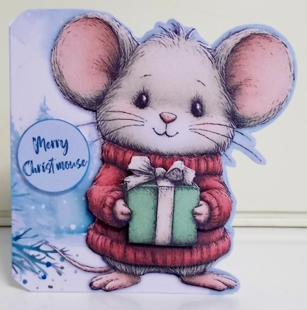 Merry Christmouse Shaped Decoupage Christmas Card with Envelope by Pam Stubley