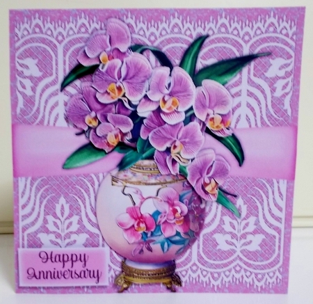 Pink Orchids & Lace 7 x 7 All Occasions Card by Pam Stubley