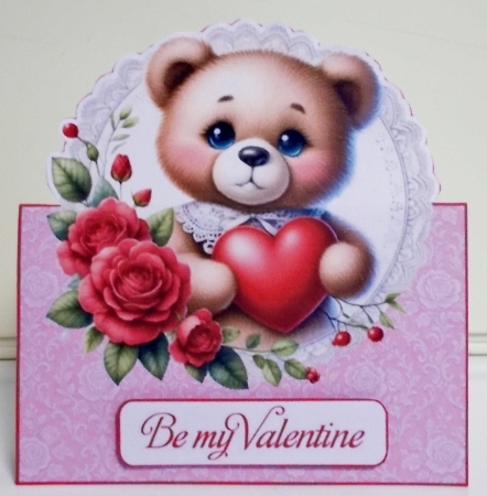 Cute Teddy Bear With Heart Card Topper – Romantic Roses With Love Envelope Design by Pam Stubley